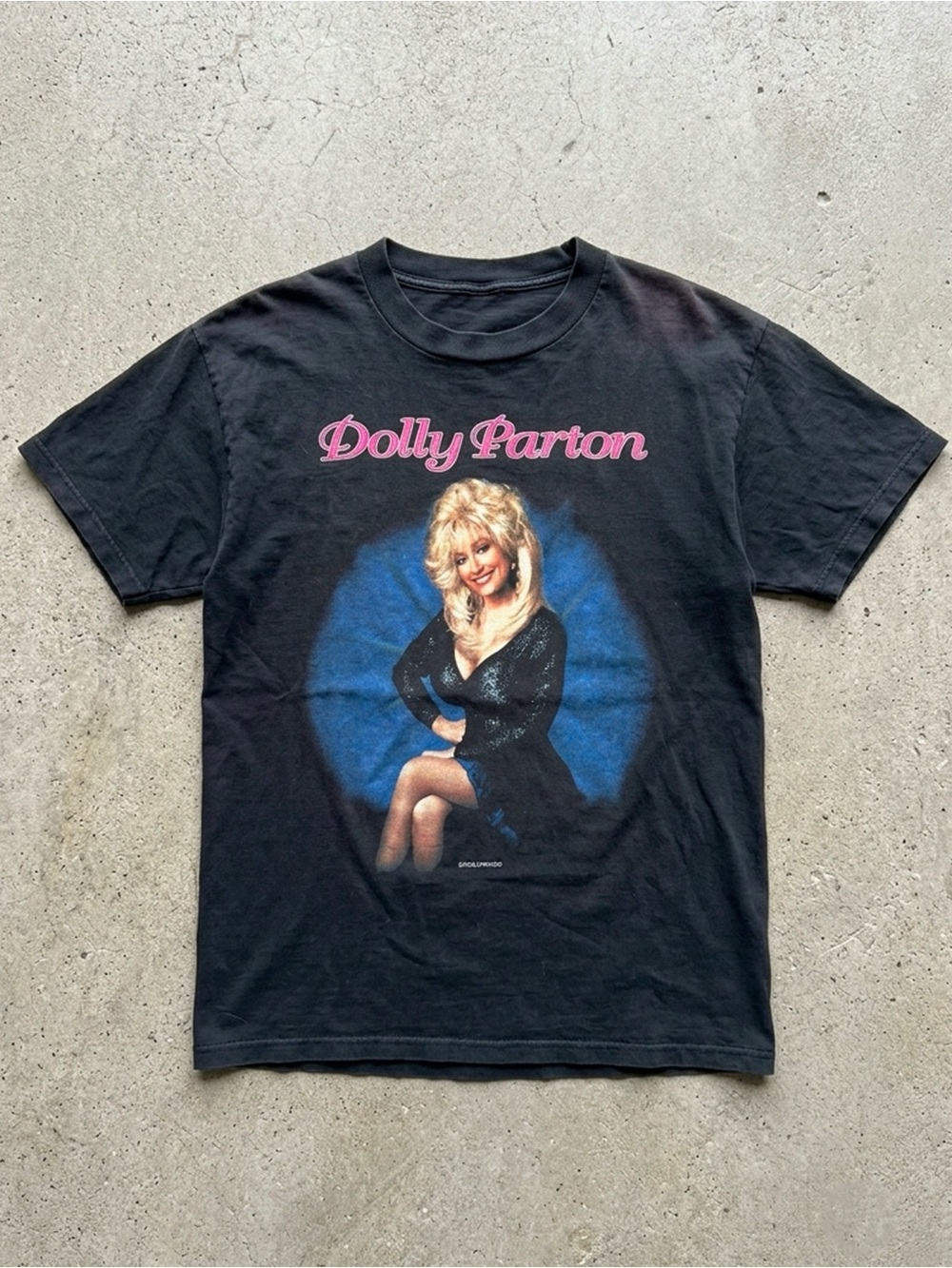 Gildan Black Dolly Parton Graphic Tee with Pink Logo and Blue Artwork